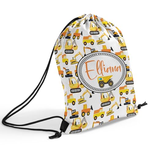 Construction Tractor Truck Draw String Bags with Name Text Personalized Sports Gym Sackpack for Womens Mens2