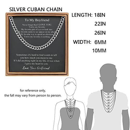 Joycuff Boyfriend Gifts For Men Anniversary Silver Diamond Cut Miami Cuban Link Chain Necklace Cool Christmas Birthday Valentine's Day Birthday Gift For Him Boyfriend #TOP5