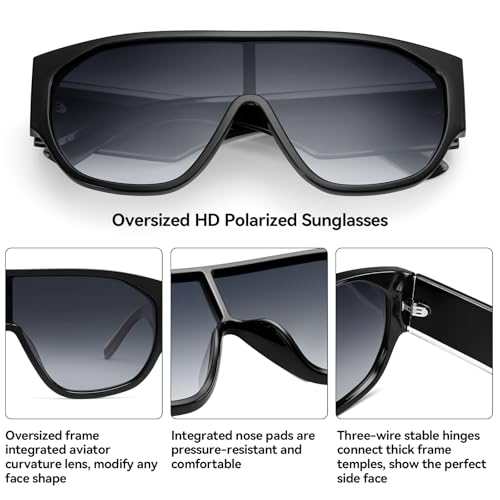Oversized Aviator Sunglasses Women Men Polarized Trendy Big Siamese Large Chunky Thick Frame UV Protection Shades3