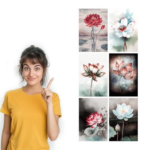 Image of SiddArtify Lotus Flower Wall Art Prints Set - Botanical Poster Decor for Living Room Bedroom Office - 12x18 inch Board Pack of 6