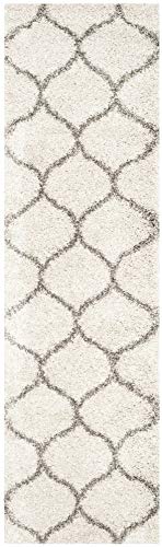 Safavieh Hudson Shag Collection 2'3" X 8' Ivory/Grey Sgh280A Moroccan Ogee Trellis Non-Shedding Living Room Bedroom Dining Room Entryway Plush 2-Inch Thick Runner Rug #TOP4