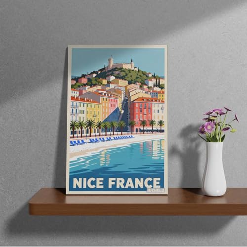 JUCHELU Vintage Travel Poster of Nice, France Retro City Canvas Wall Art - Perfect Home Decor for Living Room Bedroom Family, Premium Canvas Art Print Wall Decor & Ideal Gift