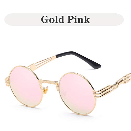 Preisvergleich Produktbild Sonnenbrille Übergroße Metall Punk Männer Sonnenbrillen Spiegel Federgläser Rahmen Runde Sonnenbrillen Frauen-Gold_Pink