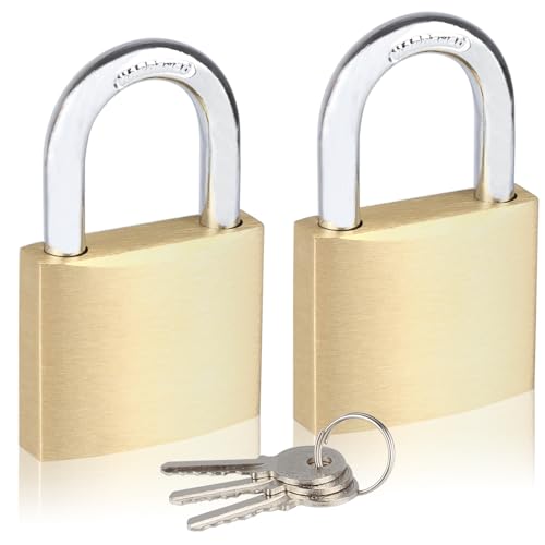 2Pack Solid Brass Padlocks with Keys, Locker Lock with Brass Body & Steel Shackle, Keyed Padlock for Sheds, Storage Unit, School Gym Locker, Fence, Toolbox, Gate, Warehouse