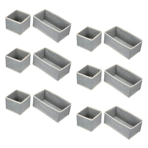 CLISPEED Caja Organizadora Plegable para Armario 12 Piezas Organizadores de Tela Resistentes en Tamaño S y M Color Gris Claro Borde Beige Apilables y Perfectos para Ropa Interior y