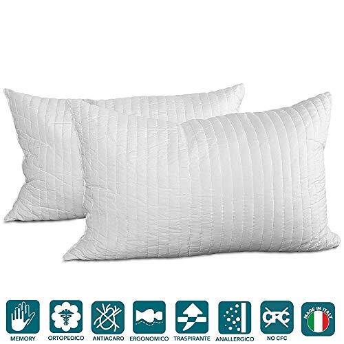 EVERGREENWEB Cuscini Letto Coppia 40x70 Alti 15 cm 2 Cuscini Decorativi Divano Arredo Casa o Esterno Imbottitura 100% Fiocco Memory Foam Morbidi Effetto Piuma ANALLERGICA Fodera Bianca Super Offerta