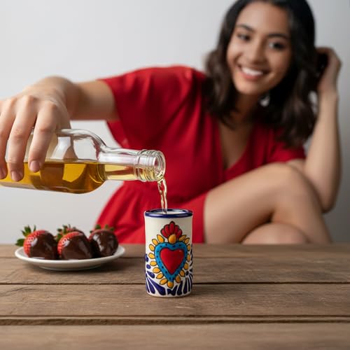 Image of Talavera Shot Glasses Set of 4 Authentic Mexican Tequila Shot Glasses - Hand-painted - 2 Oz (Azure Heart)