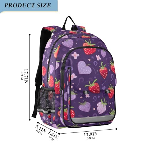 Strawberry Purple Kids Backpack Large Capacity Bookbag with Reflective Schoolbag for Girls and Boys 208522652