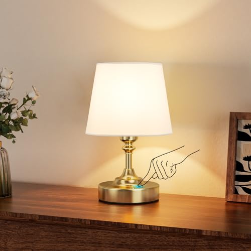 PreeOtti Petite Lampe de Chevet Tactile, LED Lampe de Table Sans Fil Batterie Rechargeable, Variateur Continu, Abat-jour en Lin Blanc, pour Chambre à Coucher...