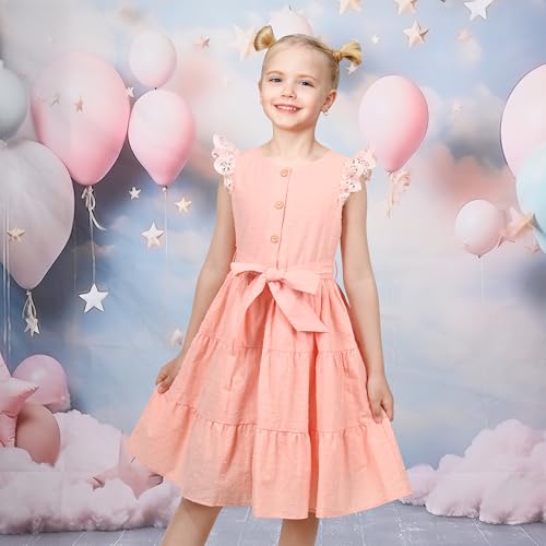 Sunny Fashion Girls Dress Coffee Solid Lace Trim Cap Sleeve Daily Student Party Cotton2