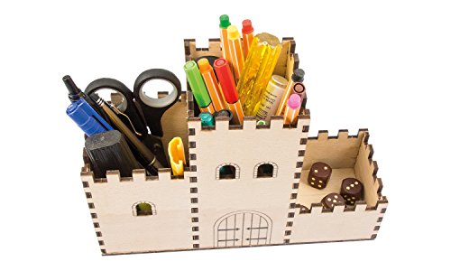 Stiftebox Burg aus Holz für Kinder und kleine Ritter, Bausatz zum Basteln für Jungen und Mädchen - Organizer – Bild 3