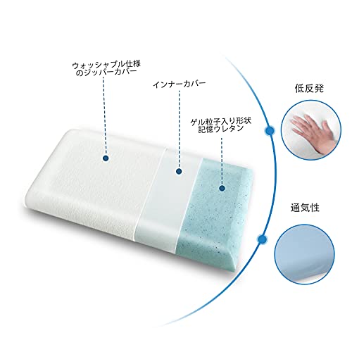 JORCOLEEN 枕 まくら 低反発枕 快眠枕 安眠枕 まくら メモリーフォーム 熟睡 柔らか 仰向き/横向き対応 カバー洗濯可 65*35*8cm ホワイト [2]