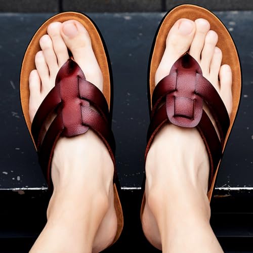 Men's Leather Flip Flops Flat Sandals Non-Slip Summer Indoor Outdoor Casual Footwear4
