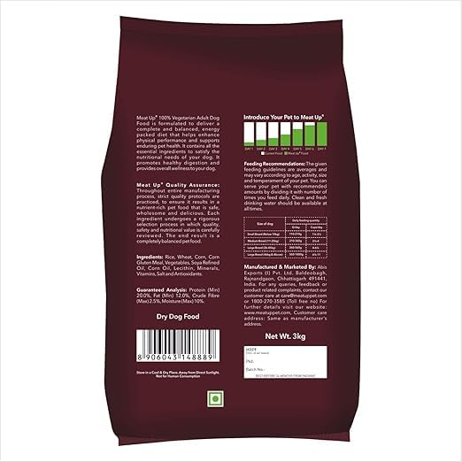 Image of Meat Up Adult Dry Dog Food 6kg (3kg + 3kg) | 100% Vegetarian | Supports Healthy Skin & Beautiful Coat | Rich in Antioxidants | Enriched with Vitamins & Minerals