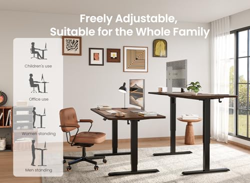 Image of BANTI 40 x 24 Inches Standing Desk, Ergonomic, Electric Height Adjustable, Sit and Stand Up, Computer Office Desk with Splice Board, Black Frame /Black Walnut Top
