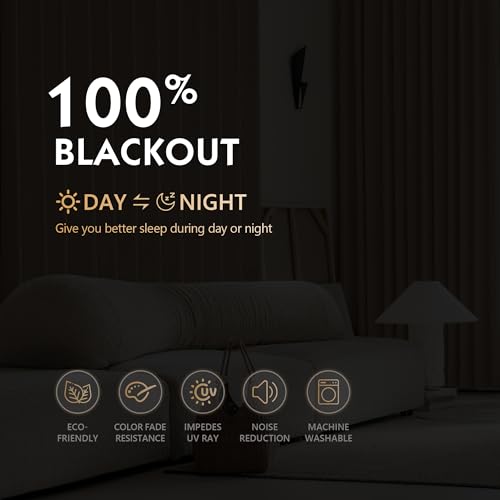 Image of FMFUNCTEX 100% Brown Blackout Curtains for Bedroom, Solid Weave Textured Geometric Weave Curtains 72 Inches Long Thermal Insulated Curtains Living Room, Black Out Drapery Grommet 2 Panels