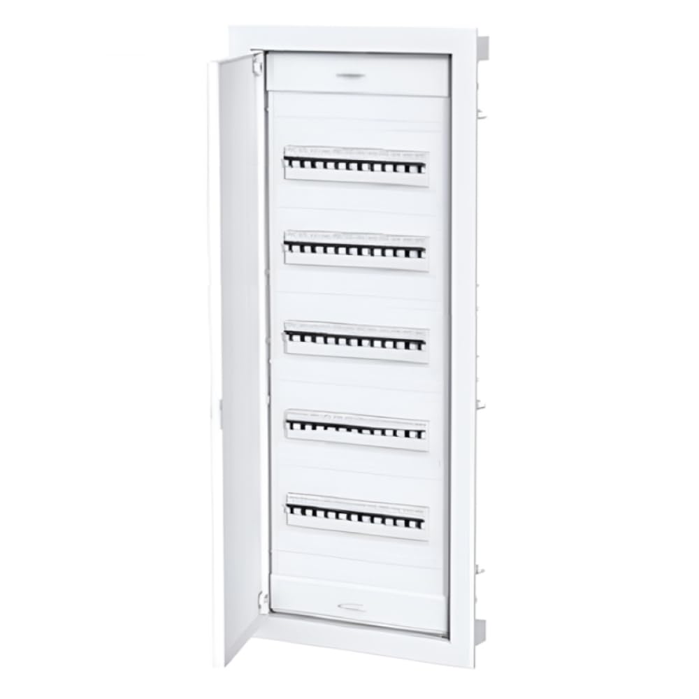 Made in Italy, Centralino bianco 60+10 moduli/apparecchi, installazione ad incasso, sportello in metallo, misure 368x878x93 mm, con morsettiere di distribuzione e guide DIN, quadro impianto elettrico