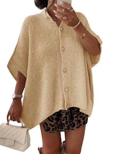 Image of Saodimallsu Womens Short Sleeve Cardigan Sweaters Button Down Lightweight Knit Cardigans