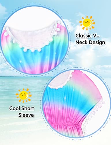 Girls Swim Cover Up Short Sleeve Quick Dry Kids Beach Pool Bathing Suit Wraps4