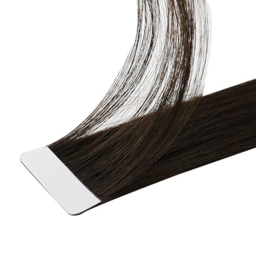 Image of LaaVoo Injected Invisible Tape in Hair Extensions Human Hair Dark Brown Tape in Human Hair Extensions Seamless Tape on Natural Hair Extensions 16 Inch 40g 20Pcs