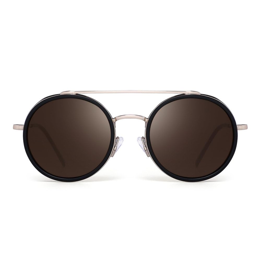 Occhiali da sole rotondi da uomo e donna, stile steampunk, vintage, montatura in metallo, doppio ponte, per shopping, viaggi, spiaggia, feste, ciclismo