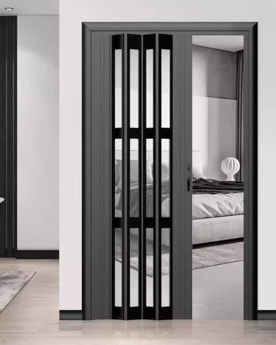 ZIMGOD Puerta plegable interna de PVC para puerta de concierto, negro, 58,5 x 100 cm, divisor de habitación, puerta de acordeón de despensa, armario, puerta de acordeón