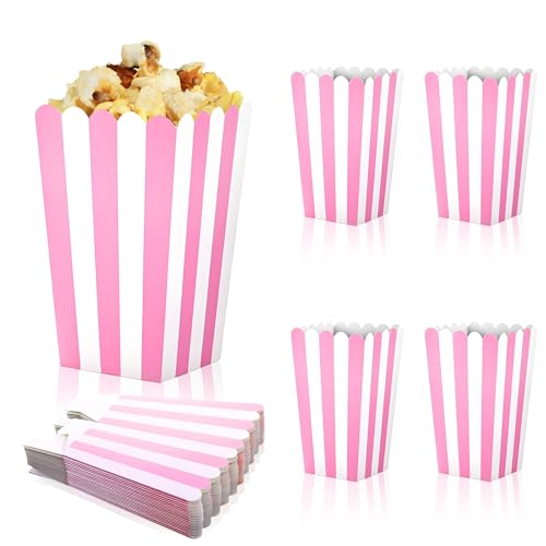Image of 20 Pcs Pink Popcorn Boxes Mini Popcorn Bags for Party Small Puffed Rice Bowl Buckets Pink and White Striped Bags Paper Puffed Rice Container for Birthday Party Favor Movie Night Supplies