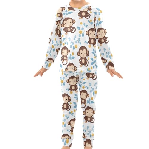 Pigsaly Pajama Set 2 Piece Leaves Cute Brown Monkey Pajama Sets Long Sleeve Pjs Sleepwear 6Y3