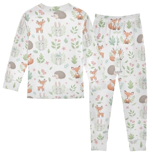Pajama Sets Long Sleeve Cute Forest Animal Background Soft Comfy Sleepwear 2 Piece PJS 3-8T3