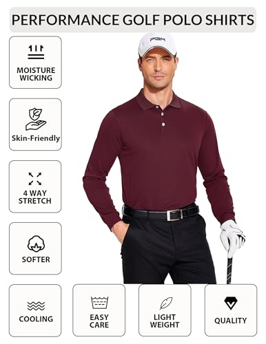 Pinspark 4 Pack Men'S Long Sleeve Golf Shirts Breathable Casual Collared Polo Lightweight Quick Dry Tactical Outdoor Shirts thumb #3