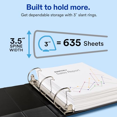 Image of Avery Showcase Standard View 3 Ring Binder, 3 inch Slant Rings, 635-Sheet Capacity, 3.5 Inch Wide Spine, 1 Black Binder, Ideal for Lightweight Organization and Occasional Referencing (19750)
