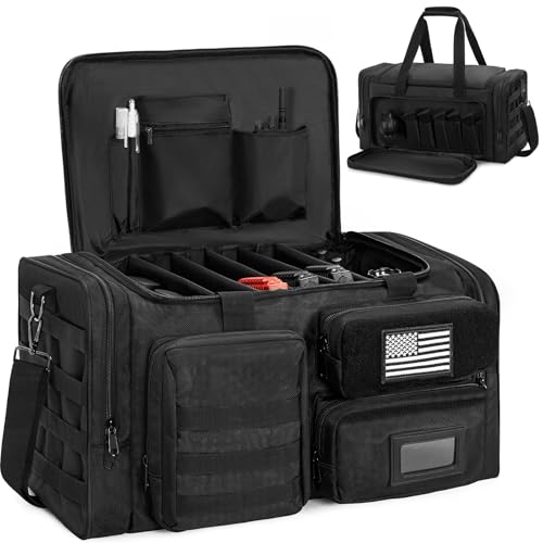 OUUTMEE Tactical Pistol Range Bag, Gun Range Bag for 6 Handguns, Shooting Duffle Range Pistol Bag with 6X Magazine Slots, Extra Pockets for Ammo and Essentials
