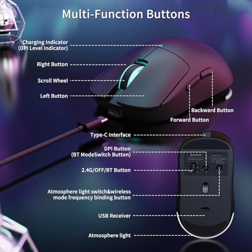 Image of ATTACK SHARKxMagic-Refiner G6 Wireless Gaming Mouse Tri-Modes Connection 2.4G /BT /USB-C 24000 DPI 1000Hz Polling Rate with Anti-Slip Grips,750mAh Battery Gaming Mice for Laptop /PC /Mac Gamer Black