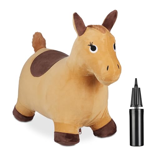 Relaxdays Hüpftier Pferd, mit Bezug, inkl. Luftpumpe, Hüpfpferd bis 50...