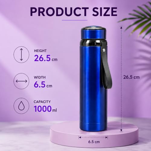 Image of Stainless Steel Water Bottle | Hot & Cold Thermos with Carrying Strap | Leakproof Travel Bottle for Office, School, Gym & Outdoor Use | Blue Color (Random Color)
