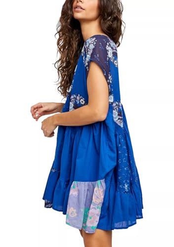 Image of SOOKABEILA Women's Boho Mini Dress Y2k Floral Print Deep V-Neck Puff Sleeve Short Dress 2025 Summer Loose Beach Sundress