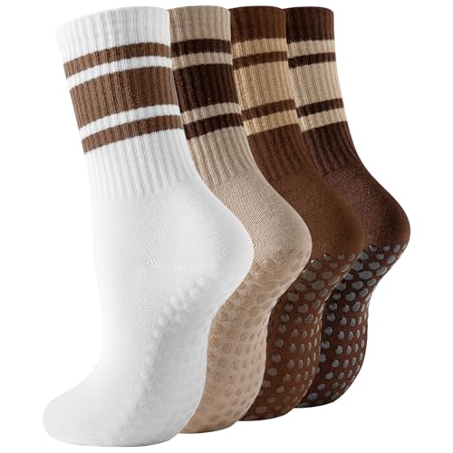 BONANGEL Pilates Socken (4 Paar) Rutschfeste Damen Grip Socken Antirutschsocken für Yoga Reformer Pilates Stoppersocken