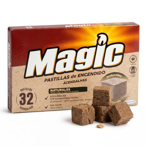 Magic - Encendedor Barbacoa - Pastillas Encendido Naturales - 32 ud - Sin Olor - Chimenea, Estufa, Barbacoa - Magic: Marca Española Expertos en Encendido