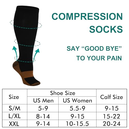 Double Couple 7 Pairs Copper Compression Socks For Men Women 20-30 Mmhg Knee High Stockings thumb #1