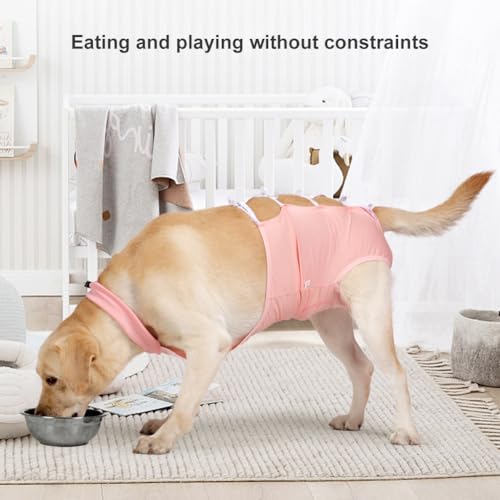 Image of WAYUTO Breathable Cotton Dog Recovery Suit Dog Strap Post-Operative Clothing Adjustable Back Straps Protective Gown for Neuter Pets After Surgery Cuttable Opening Vent Freedom of Movement Pink M