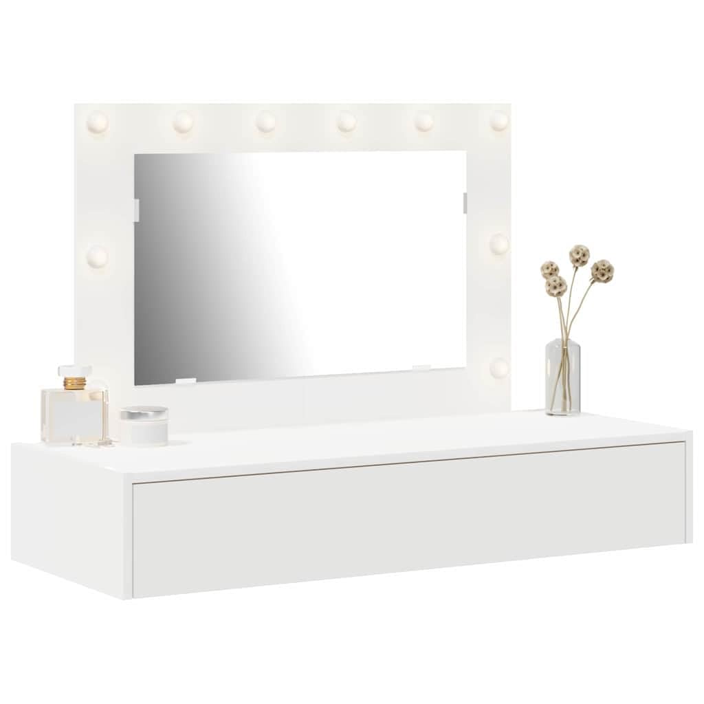 Tomostar Coiffeuse Murale avec Miroir et Lumières, Table de Maquillage Suspendue avec Tiroir Table de Toilette Murale Blanc 100 x 40 x 70 cm Bois d'ingénierie