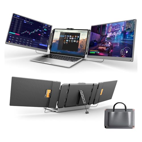 Image of 15.6 inch Triple Laptop Screen Extender, FHD IPS Multi Screen Extender with USB-C /USB-A, One Cable Connection Laptop Monitor Extender 12-16 Inch Laptops,Fits All Laptops