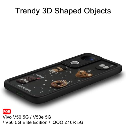 Image of TheGiftKart Back Cover Case for Vivo V50 / V50e / V50 5G Elite Edition /iQOO Z10R / Vivo T4R 5G | Cute Fun Cartoon 3D Bear Coffee Case | Full Camera Protection | Shockproof Cover (Silicone, Black)