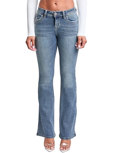 YMI Women's Wannabettabutt Low Rise Embroidered Flare Jeans