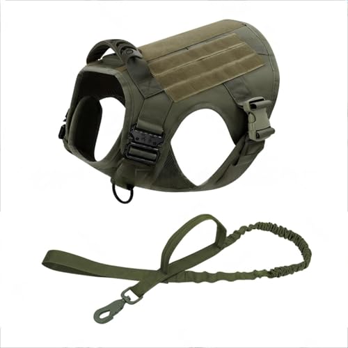 RUNCAN 大型犬 戦術ハーネス軍事K9使役犬 モールは簡単にオフに置くバックル何引いフロントクリップ金属 権利が確定 (2点セット,L,グリーン)