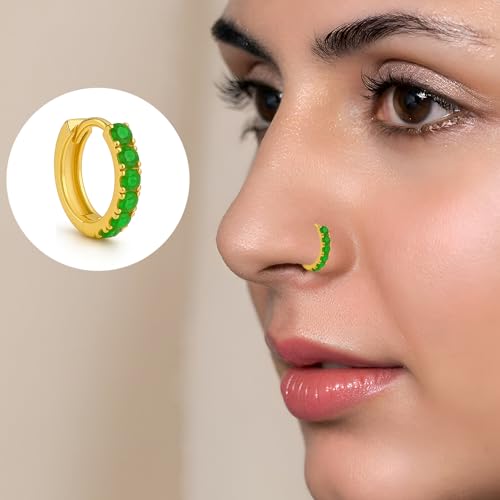 Image of VAMA FASHIONS Silver Gold Rosegold Crystal Stone Piercing Ring Nose Pin Pierced Hole Type Nosepin for Women & Girls