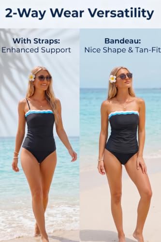 Image of Daci Women Strapless Tankini Tummy Control 2 Piece Bandeau Swimsuit