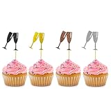 24 PCS Wine Glass Cupcake Toppers Dessert Picks for Christmas Wedding Baby Shower Birthday Cake Theme party Decorations Supplies - (Black、Gold 、 Silvery and Coffee color)