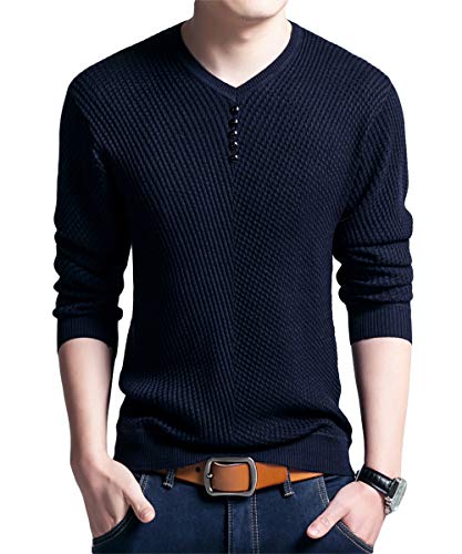 [meryueru(メリュエル)] フェイクボタン Vネック カットソー シンプル デザイン 長袖 すっきり シルエット 長袖シャツ お洒落 オシャレ カッコイイ かっこいい おしゃれ 韓国 カジュアル ベーシック 男性用 トップス インナー メンズあうたー 大人 無地 20代 30代 40代 50代 着回し ながそで ヘビロテ きれいめ 綺麗目 綺麗系 春 秋 メンズ 2XL ブラック