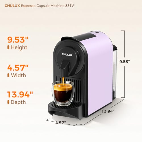 Image of CHULUX Bafe-Pro 20Bar Espresso Coffee Machine for Fast Extraction, Lavender | 1400W Rapid Heating, Espresso Lungo Buttons, Used Capsule Drawer, Auto-Eject System, 24oz Removable Reservoir, Mini Footprint
